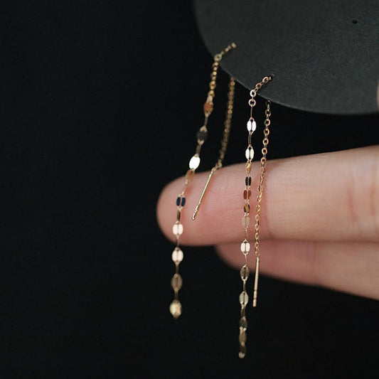 Logan Gold Sequin Chain Thread Drop EarRINGSs