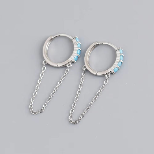 Medford Turquoise Chain Silver Hoops