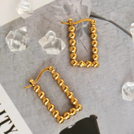 Shannon Joint Balls Rectangle Gold Hoops