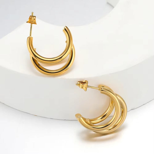 Niamh Triple Line Gold Hoops