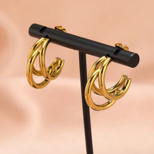 Niamh Triple Line Gold Hoops