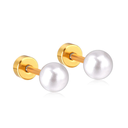 Lora White Pearl Flat Back Studs 8MM | Waterproof 18k Gold & Silver