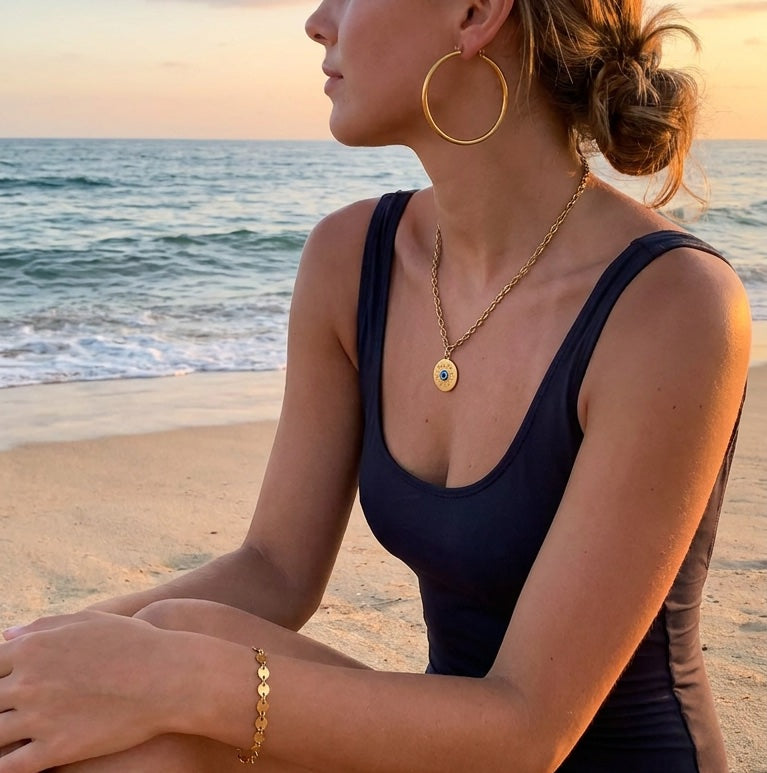 Gold-look waterproof jewellery suitable for shower and everyday wear.
