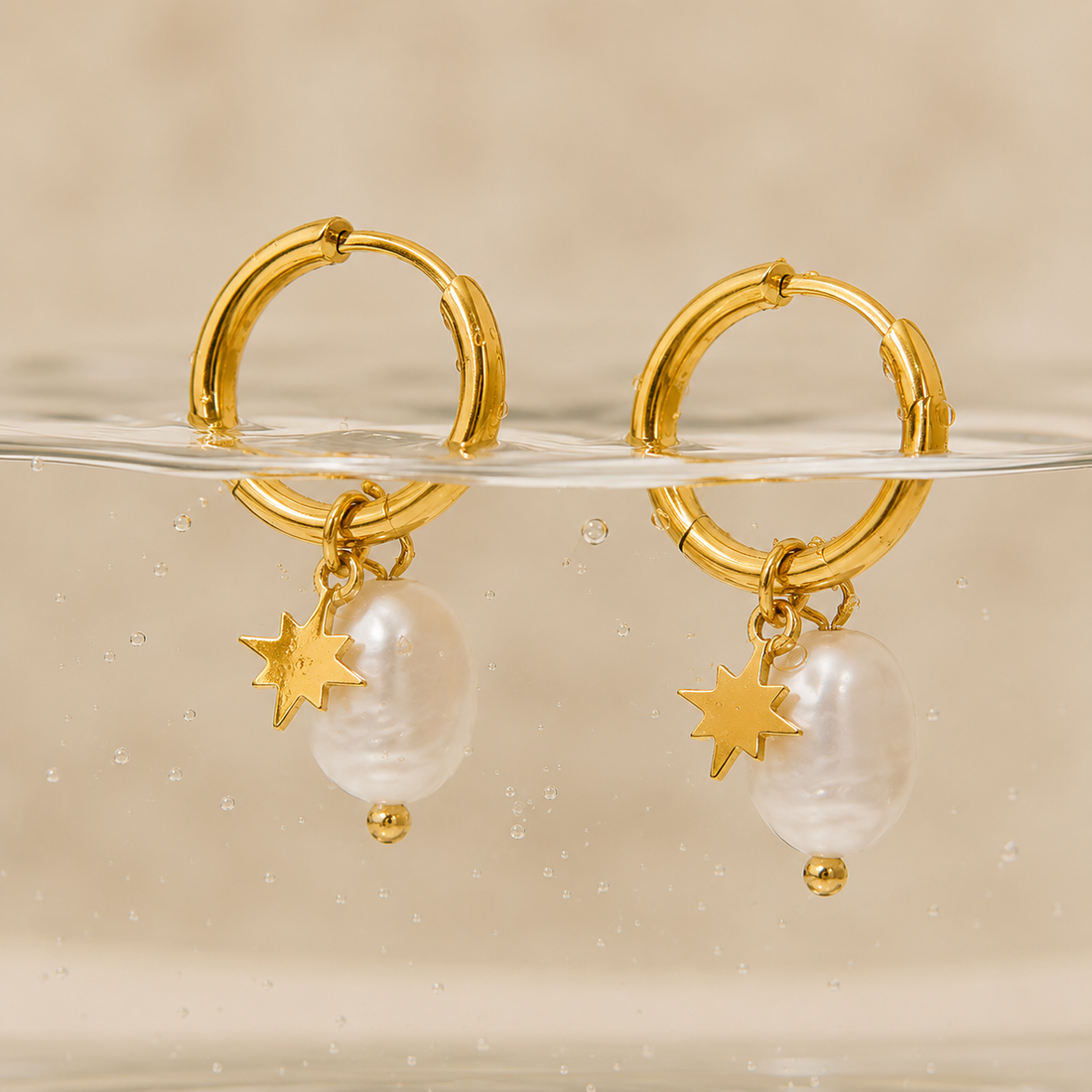 Shiny waterproof gold jewellery with tarnish-resistant finish 