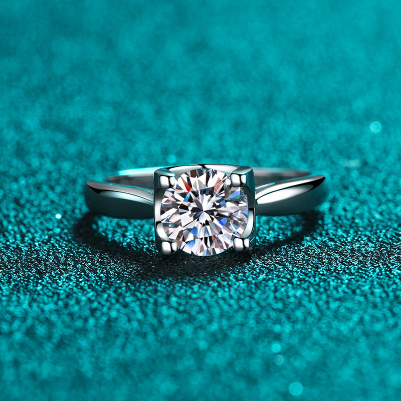 Bull Head 1 Carat Solitaire Moissanite Ring in Platinum Overlay Silver - Adjustable Size