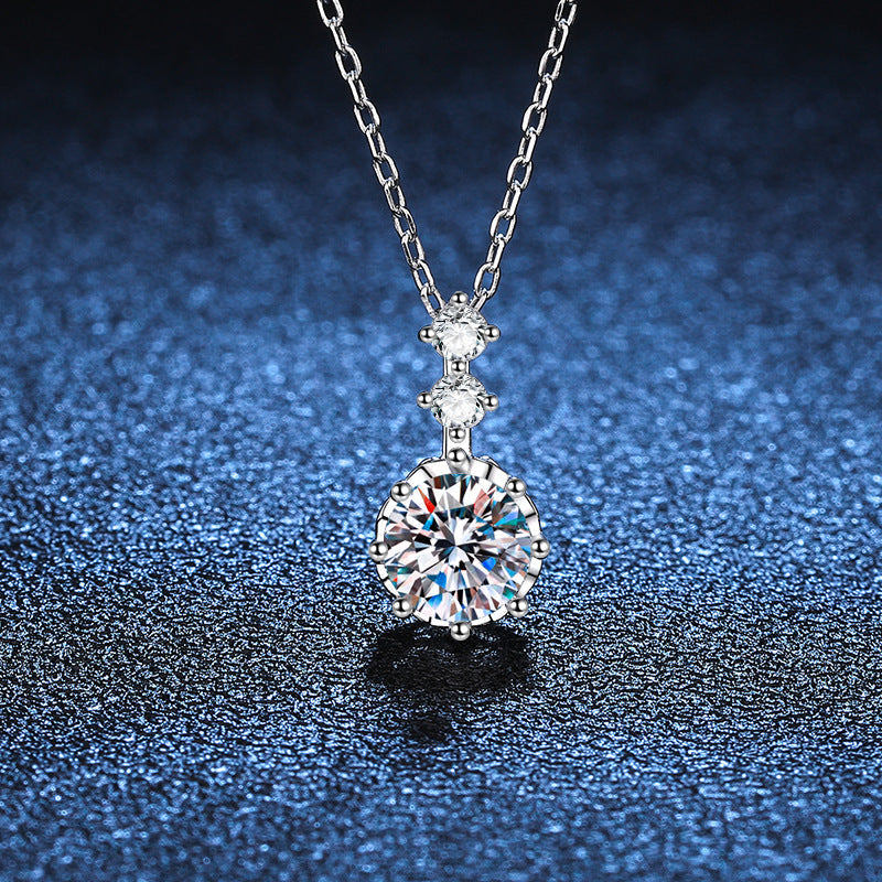 Timeless Elegance 1 Carat Solitaire Drop Moissanite Pendant with Chain in Platinum Overlay Sterling Silver, GRA Certified