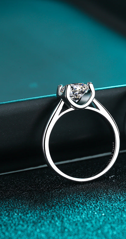 Bull Head 1 Carat Solitaire Moissanite Ring in Platinum Overlay Silver - Adjustable Size