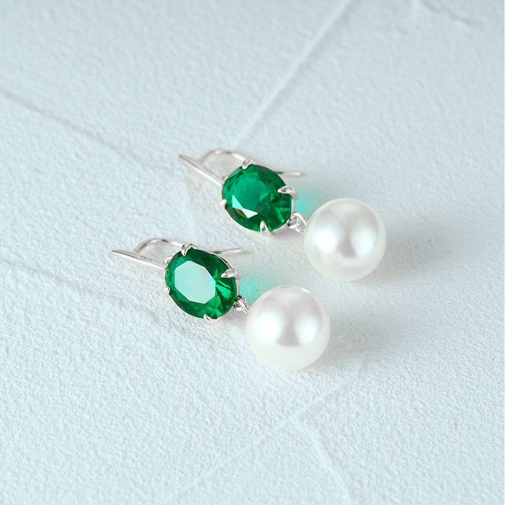 Hicksville Pearls & Emerald Green Silver Drops