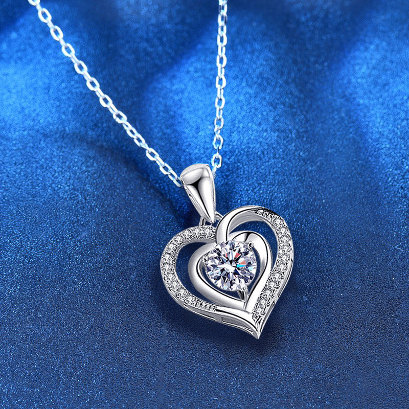 1 Carat Radiant Cut Moissanite in Heart Shaped Pendant with Chain in Platinum Overlay Sterling Silver, GRA Certified