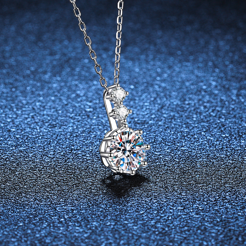 Timeless Elegance 1 Carat Solitaire Drop Moissanite Pendant with Chain in Platinum Overlay Sterling Silver, GRA Certified
