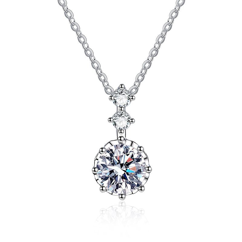Timeless Elegance 1 Carat Solitaire Drop Moissanite Pendant with Chain in Platinum Overlay Sterling Silver, GRA Certified