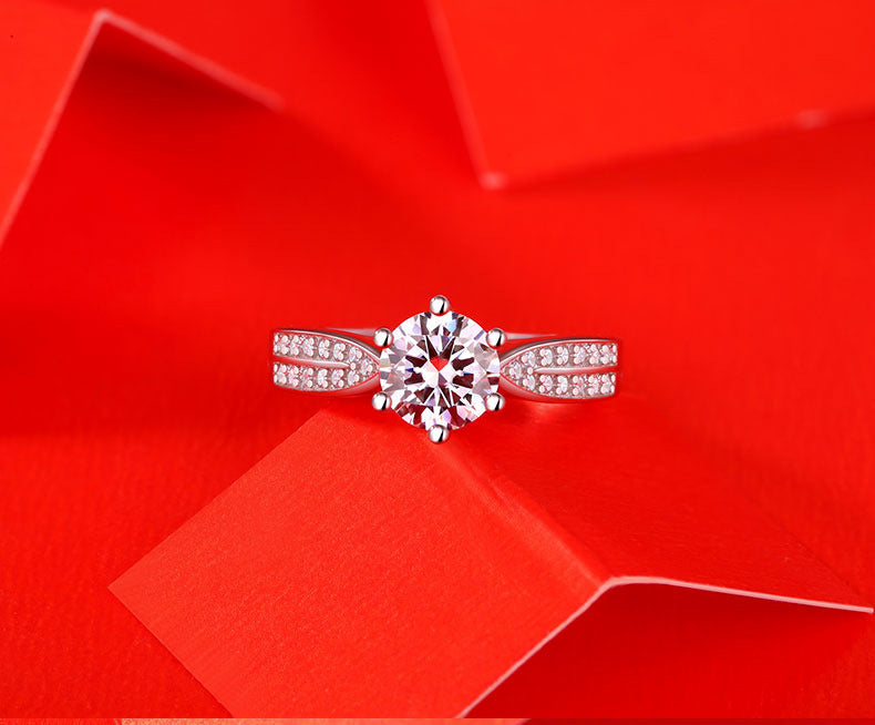 1 Carat Solitaire Moissanite Ring with Pavé Side Stones, Platinum Overlay Sterling Silver - Adjustable Size