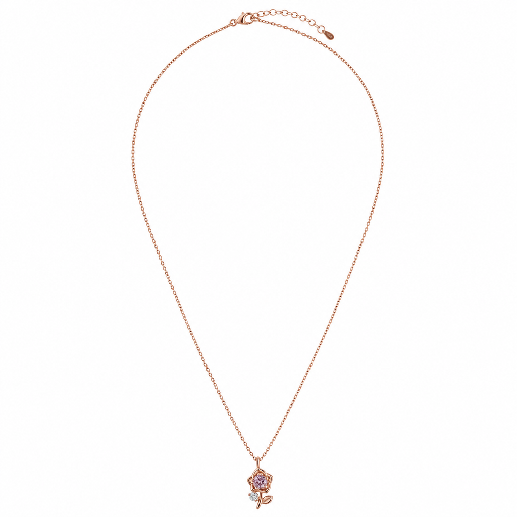 Ciara Pink Crystal Rose Necklace- Rose gold