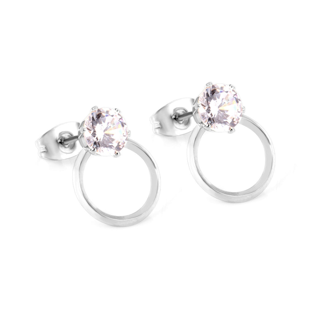 Iris Stone on Circle Studs | Waterproof Waterproof Silver