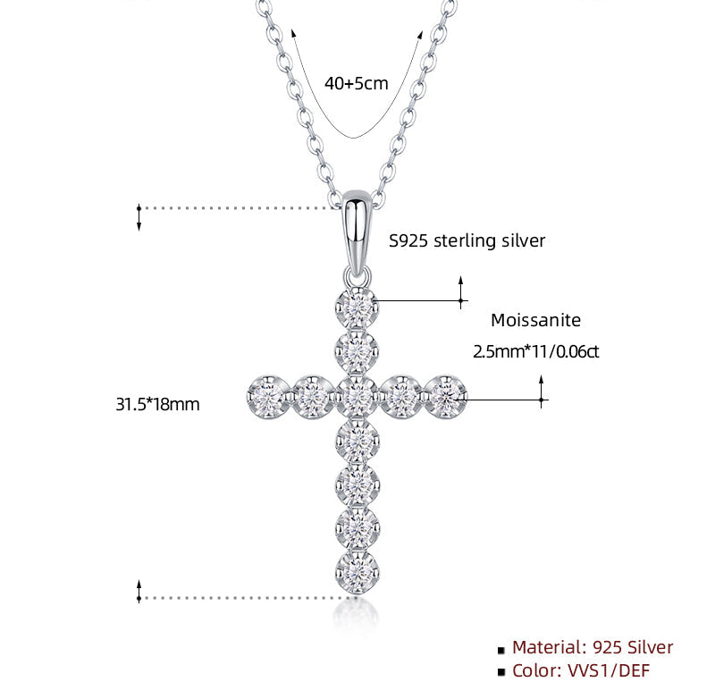 Divinity - Moissanite Cross Pendant with Chain in Platinum Overlay Sterling Silver, GRA Certified