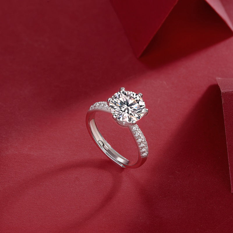 1 Carat Solitaire Moissanite Ring in Tulip Setting with Pavé Side Stones, Platinum Overlay Sterling Silver - Adjustable Size