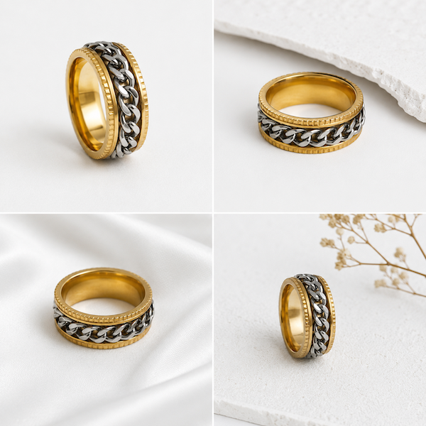 Beega Silver Spinning Chain Fidget Ring | Waterproof 18K Gold