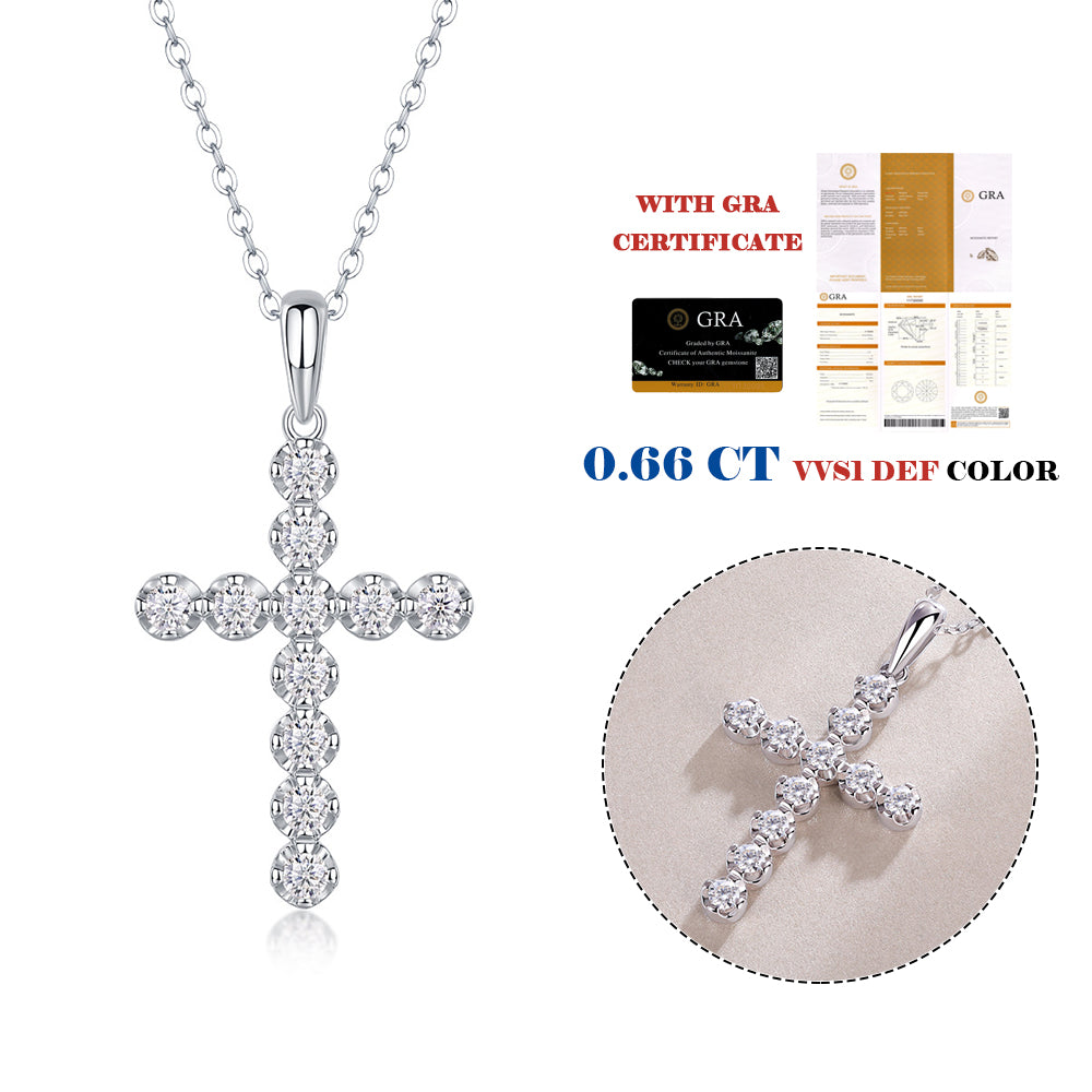 Divinity - Moissanite Cross Pendant with Chain in Platinum Overlay Sterling Silver, GRA Certified