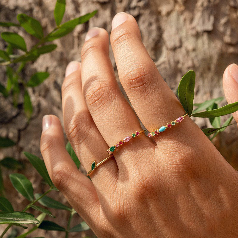 Karona Multicolor Stackable Gold Size #6 Ring