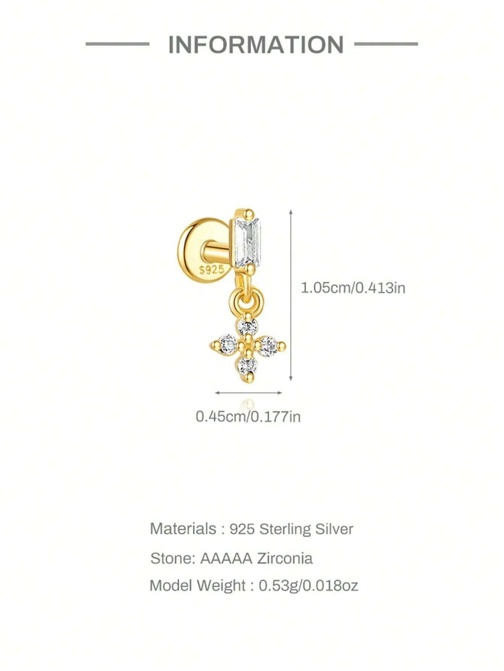 Glendale	Crystal Clover Drop Flatback Stud- Single Earring