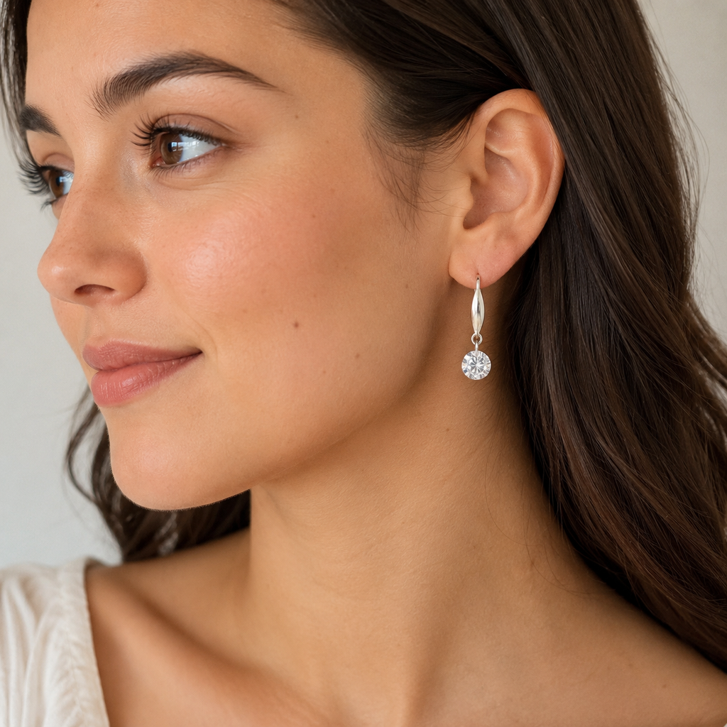 Leena Crystal Drop Earrings - Silver