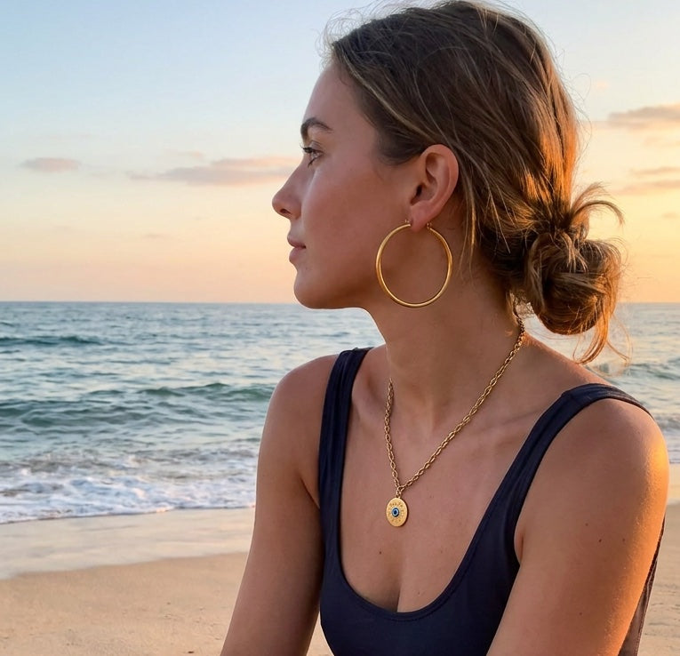 Emma Blue Evil Eye Necklace | Waterproof 18k Gold & Silver