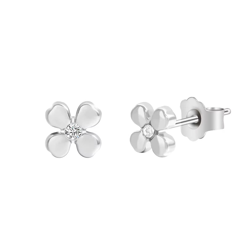 Eunice CZ Pave Clover	Studs -Silver