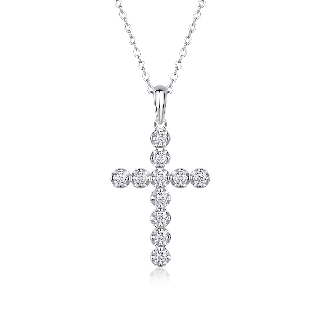 Divinity - Moissanite Cross Pendant with Chain in Platinum Overlay Sterling Silver, GRA Certified