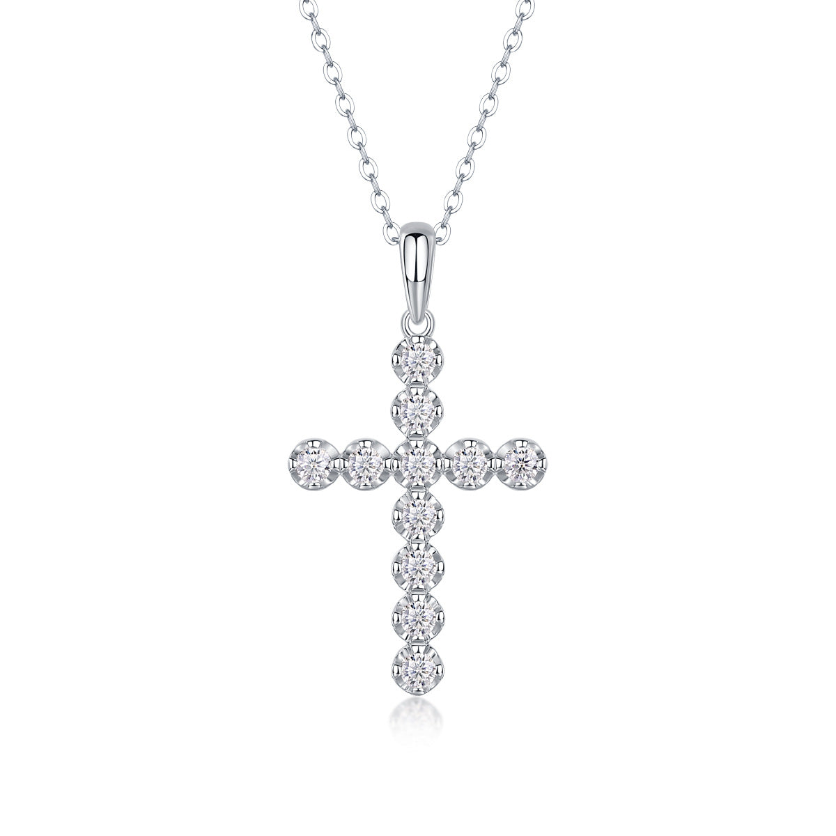Divinity - Moissanite Cross Pendant with Chain in Platinum Overlay Sterling Silver, GRA Certified