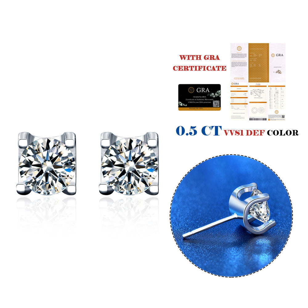 1 Carat Moissanite Stud Earrings in Four-Prong Bull Head Setting, in Platinum Overlay Sterling Silver