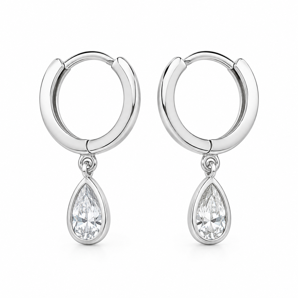 Lyra Crystal Drop Hoops- Silver
