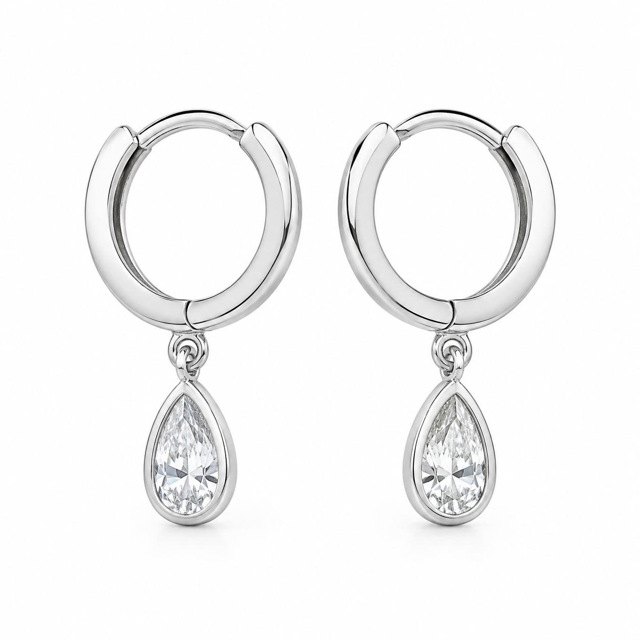 Lyra Crystal Drop Hoops- Silver