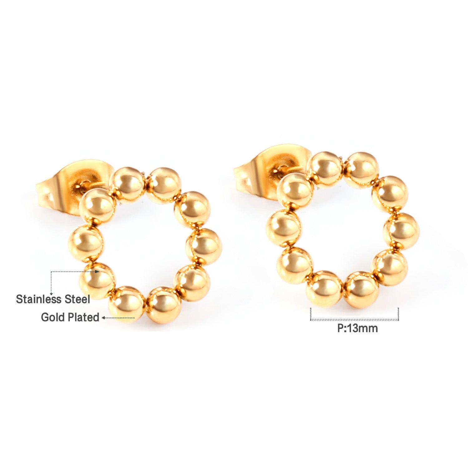 Janaina Round Beaded Studs | Waterproof 18k Gold & Silver