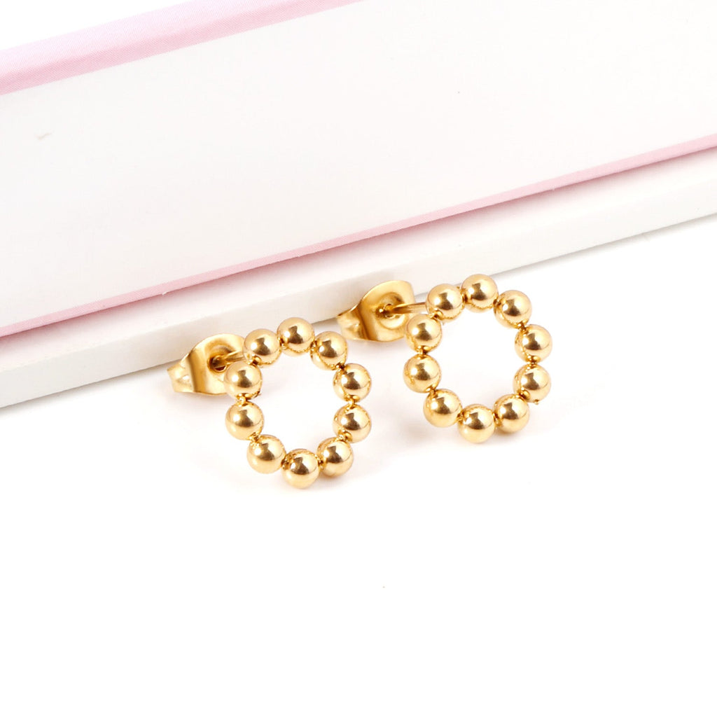 Janaina Round Beaded Studs | Waterproof 18k Gold & Silver