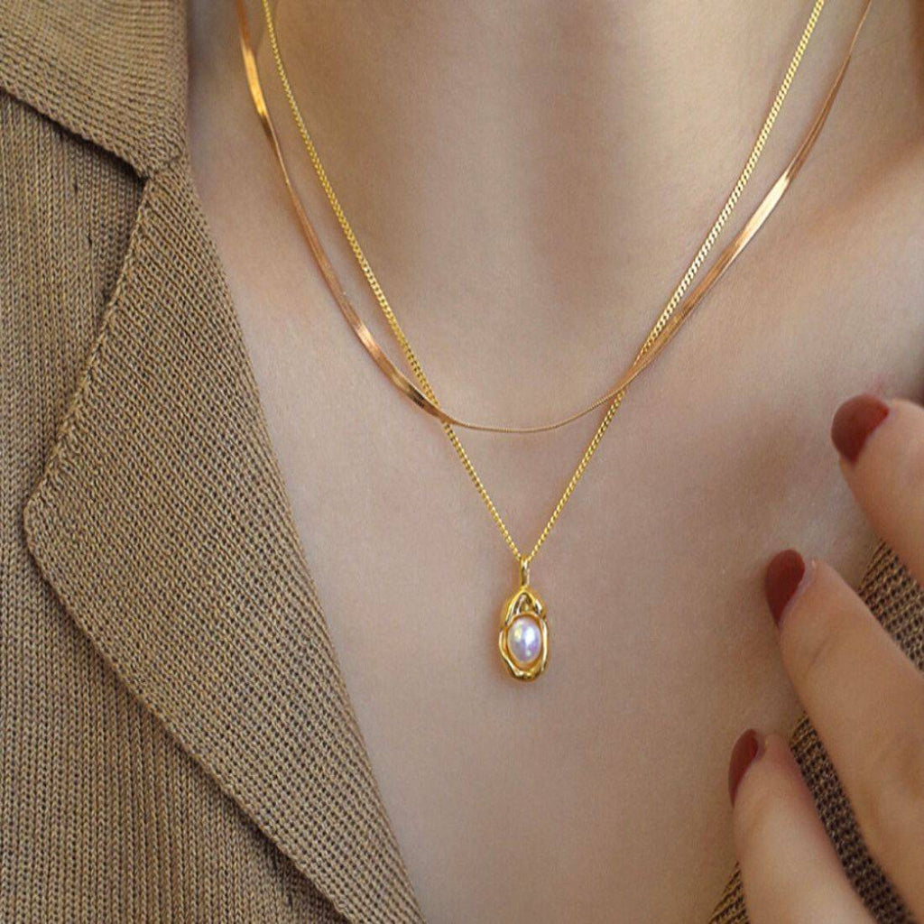 Blaire Pearl Double Chain Necklace | Waterproof 18k Gold