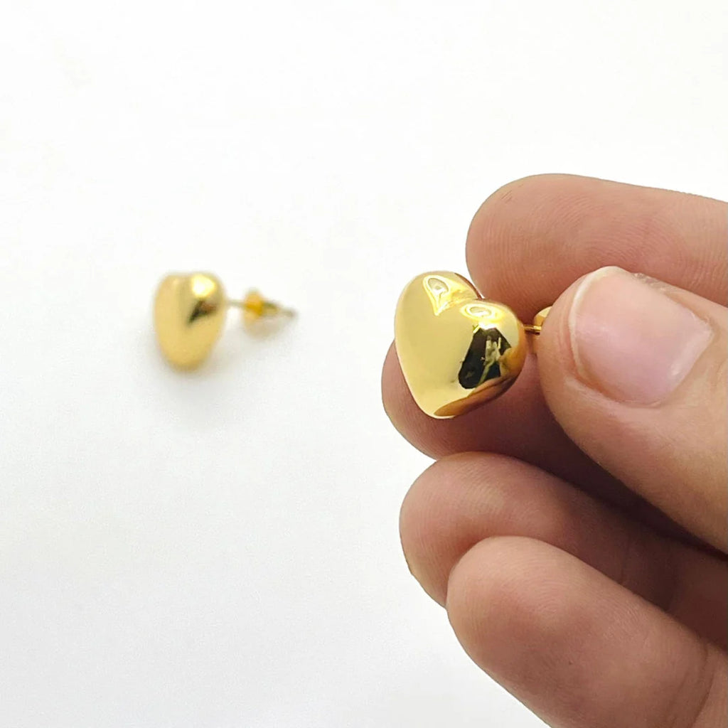 Brea Heart Stud Earrings | Waterproof 18k Gold