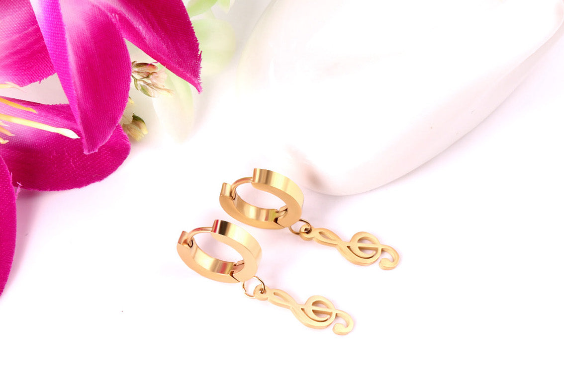 Rhea Music Note Gold Hoops