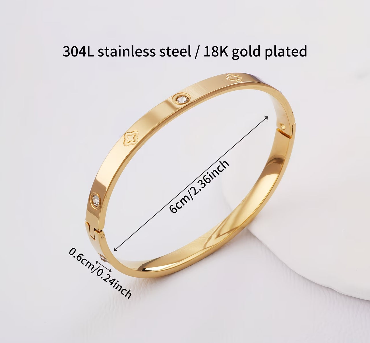 Roisin Engraved Clover & Stone Hinged Bangle Bracelet