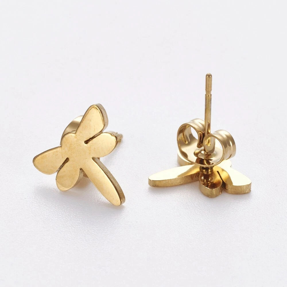 Alice Dragon Fly Studs | Waterproof 18k Gold & Silver