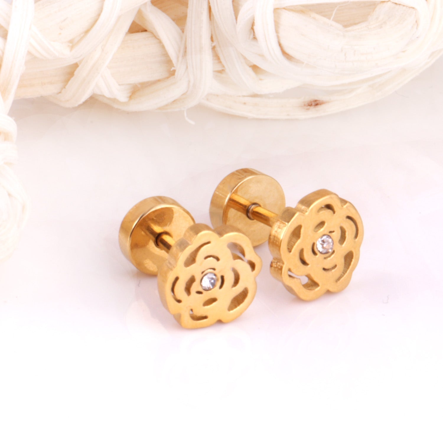 Dara Rose with CZ Flat Back Studs -Gold