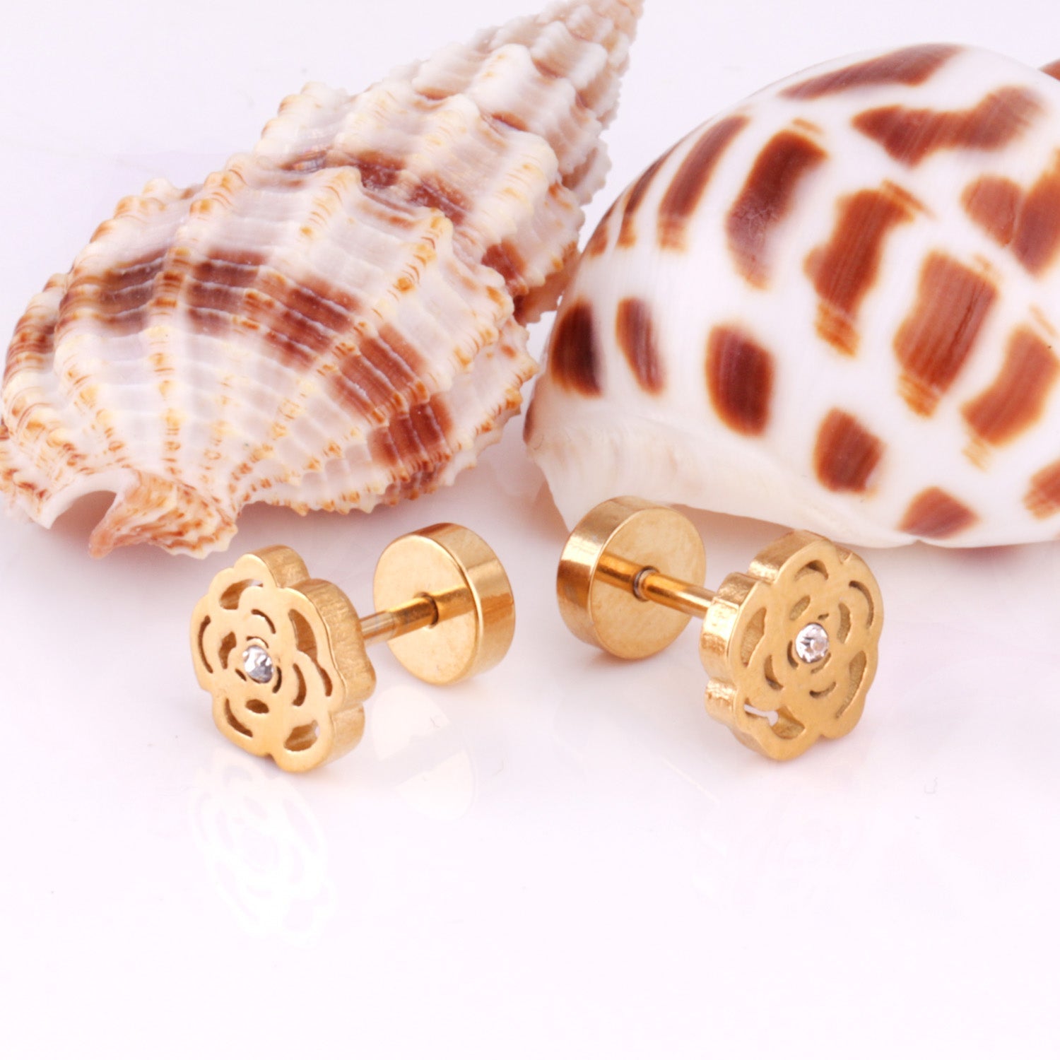 Dara Rose with CZ Flat Back Studs -Gold
