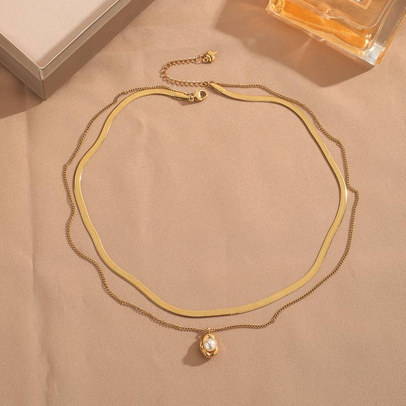 Blaire Pearl Double Chain Necklace | Waterproof 18k Gold
