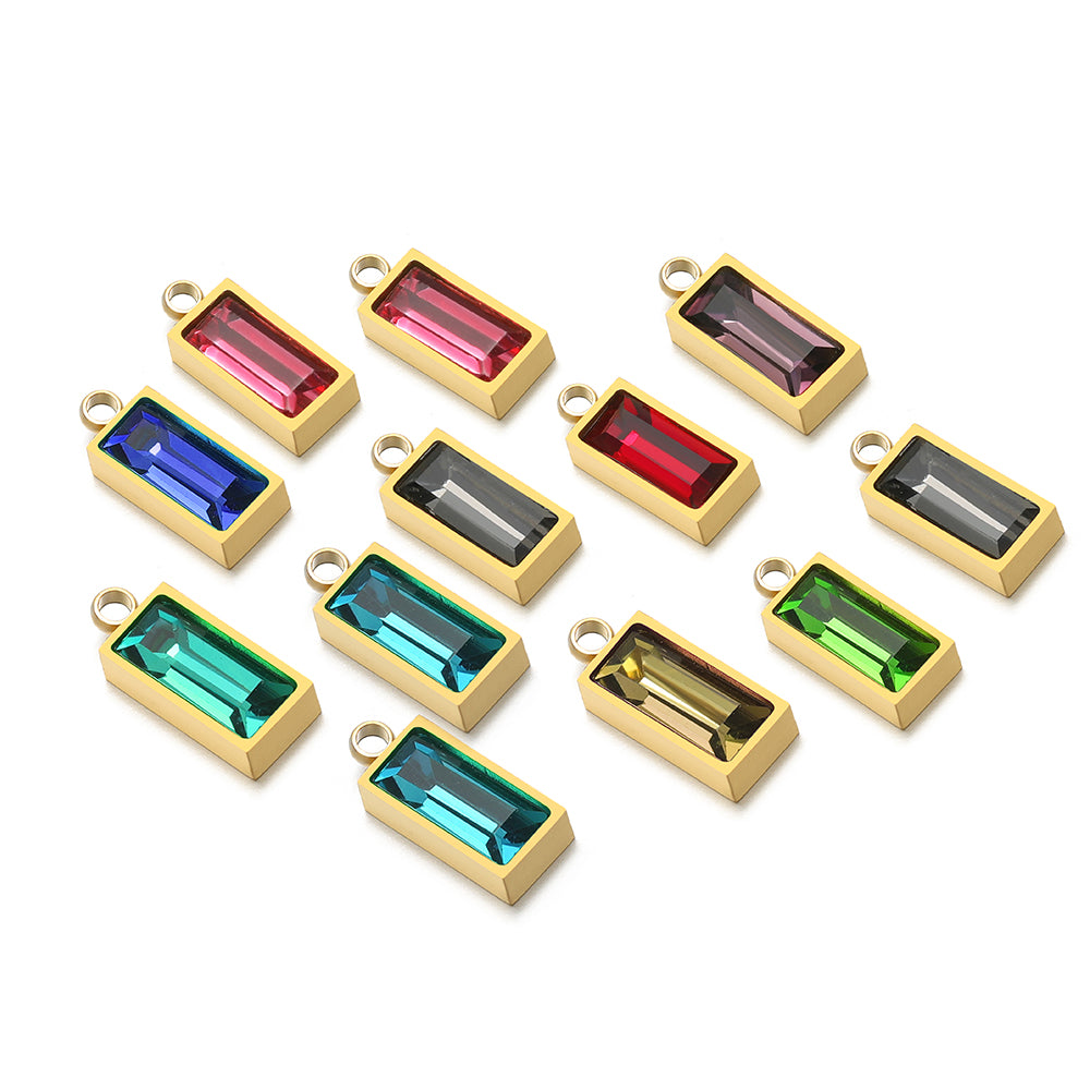 Aileen Waterproof Rectangular Gemstone Charms 4x8mm Gold