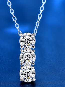 Trio of Brilliance: 3-Stone Drop Moissanite Pendant Necklace in Platinum Overlay Sterling Silver, GRA Certified