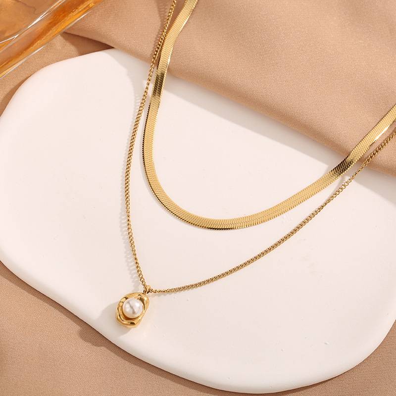 Blaire Pearl Double Chain Necklace | Waterproof 18k Gold