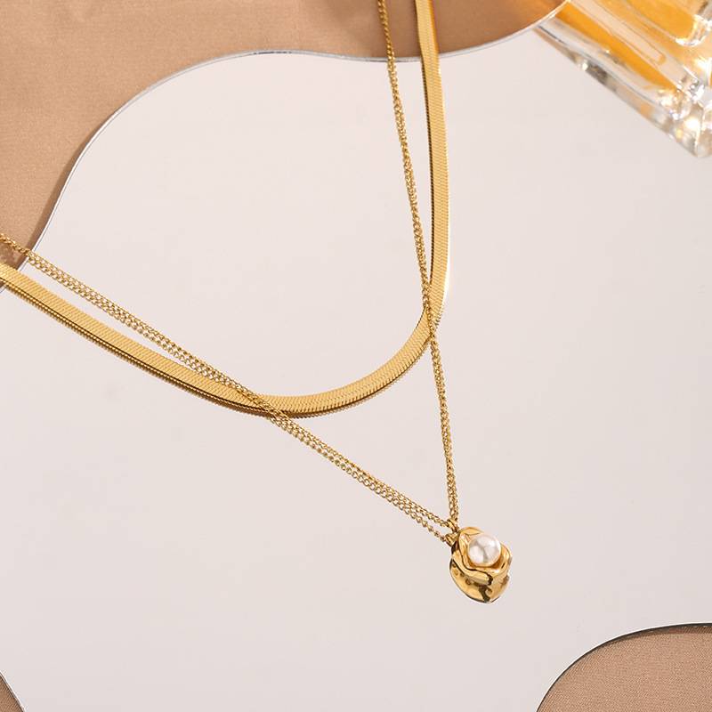 Blaire Pearl Double Chain Necklace | Waterproof 18k Gold