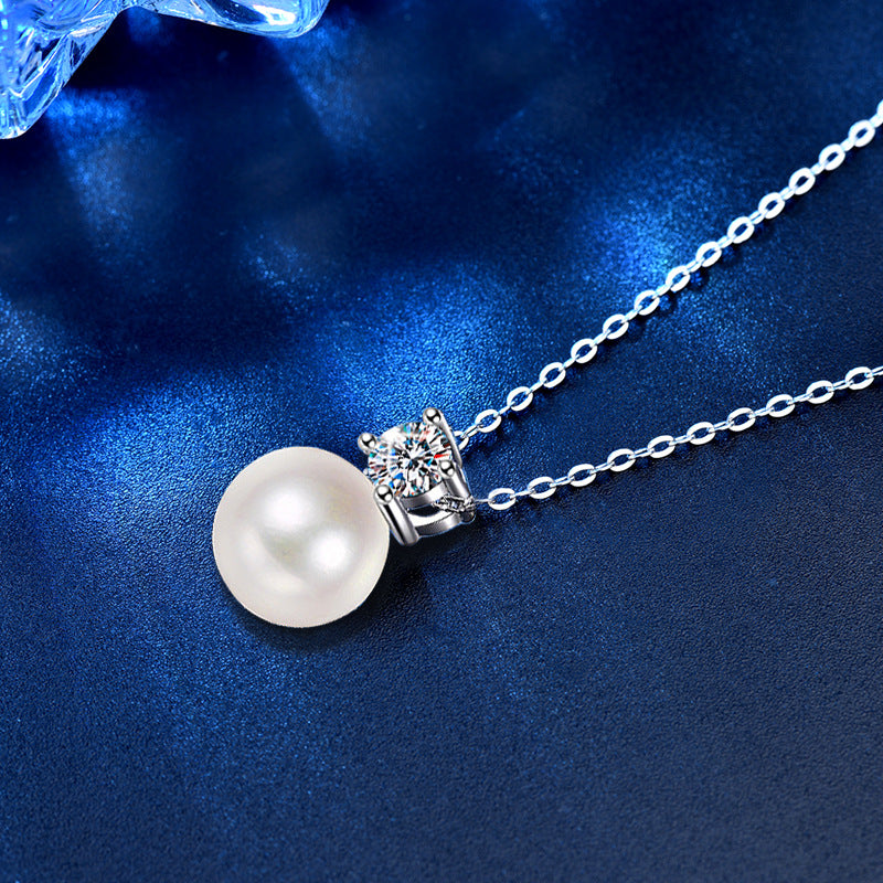All Time Favourite Round Moissanite with Pearl Drop Pendant Necklace in Platinum Overlay Sterling Silver, GRA Certified
