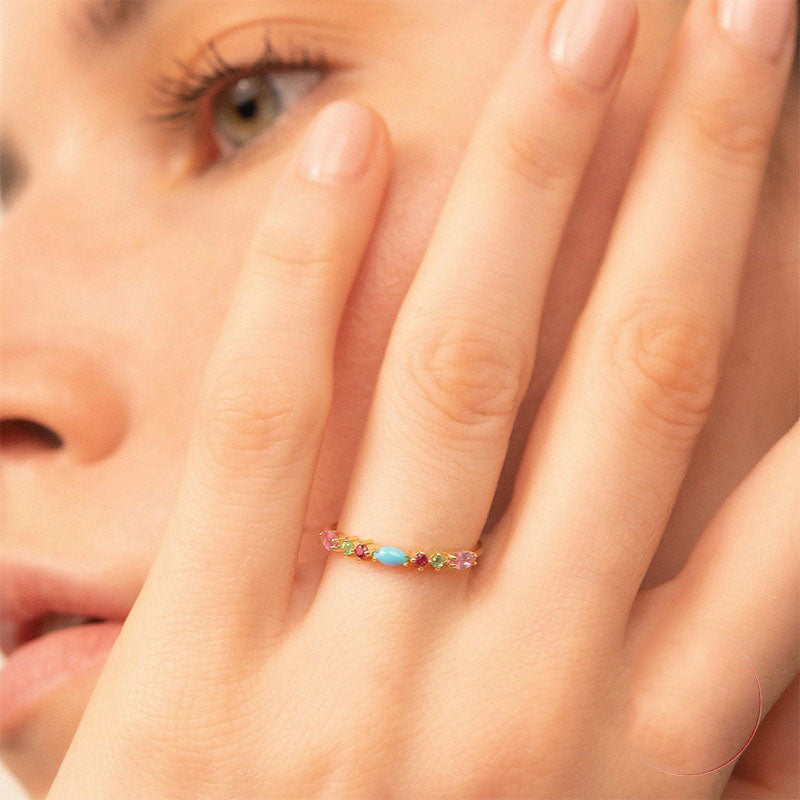 Karona Multicolor Stackable Gold Size #6 Ring