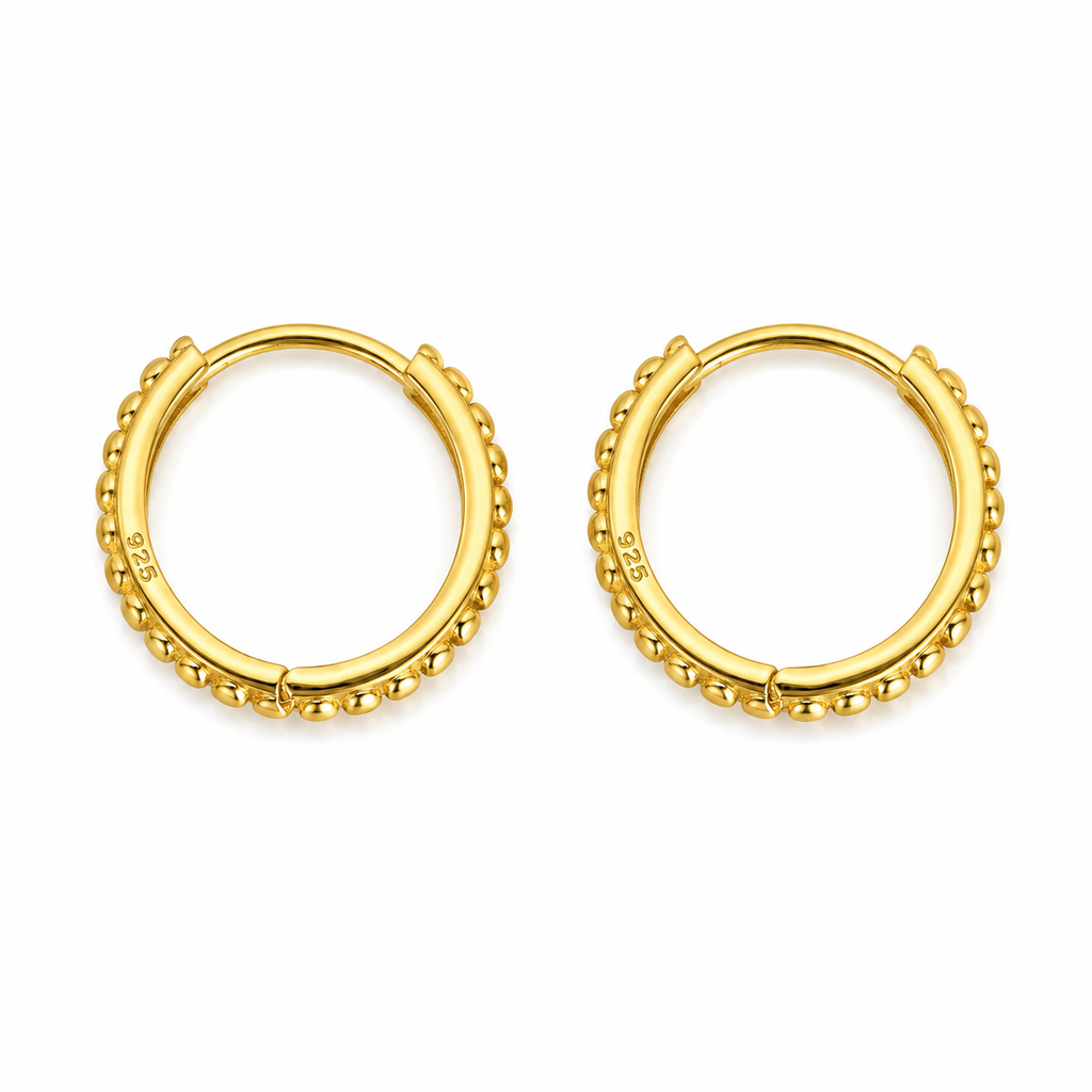 Ember Beaded Hoops Gold 15MM
