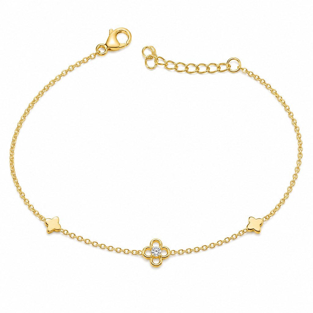 Bliss Clover and Crystals Bracelet- Gold